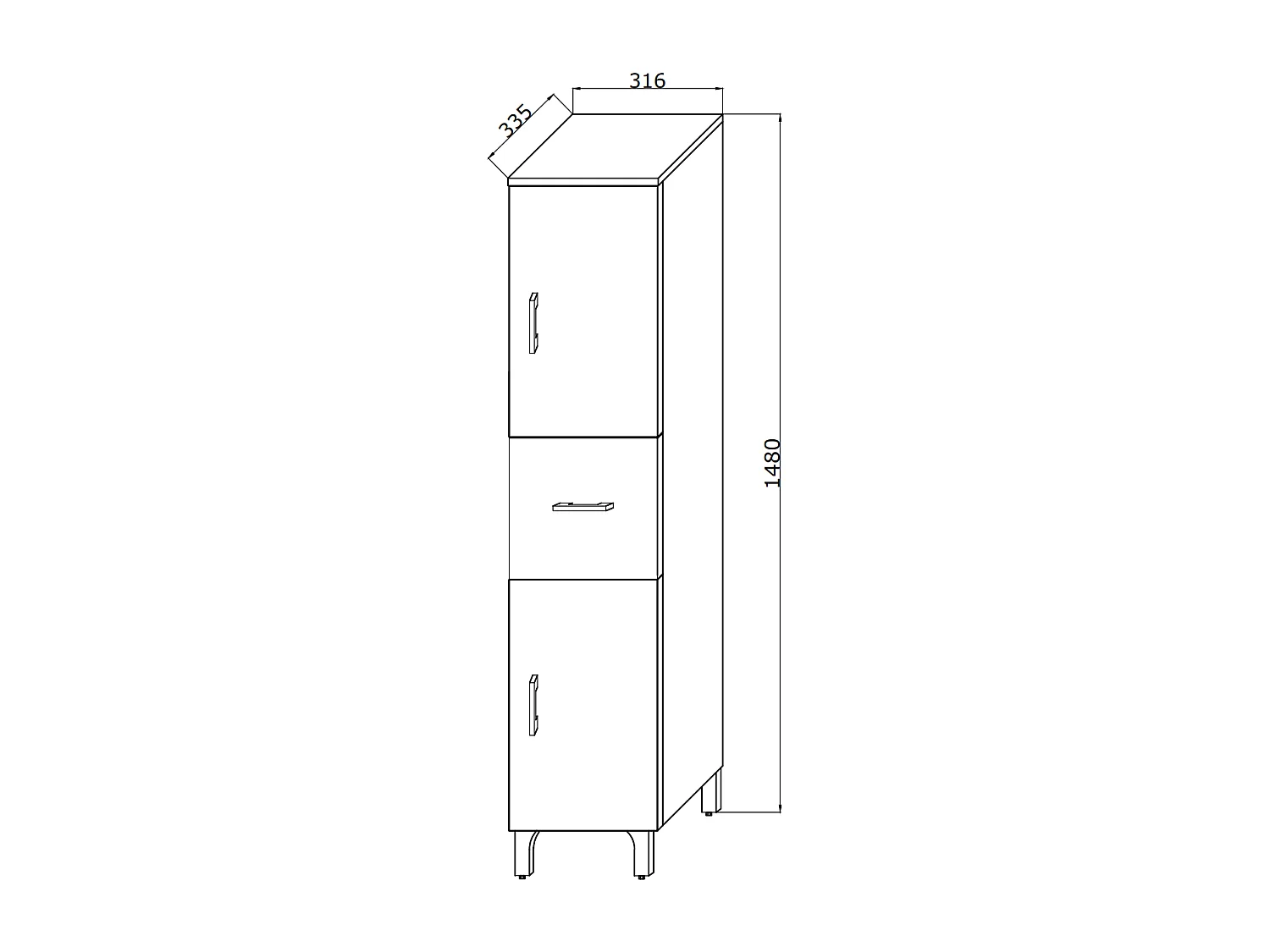 Demi-Pédestal De Salle De Bain 150Cm Tiroir Et Deux Portes Chêne Gris | Rimini