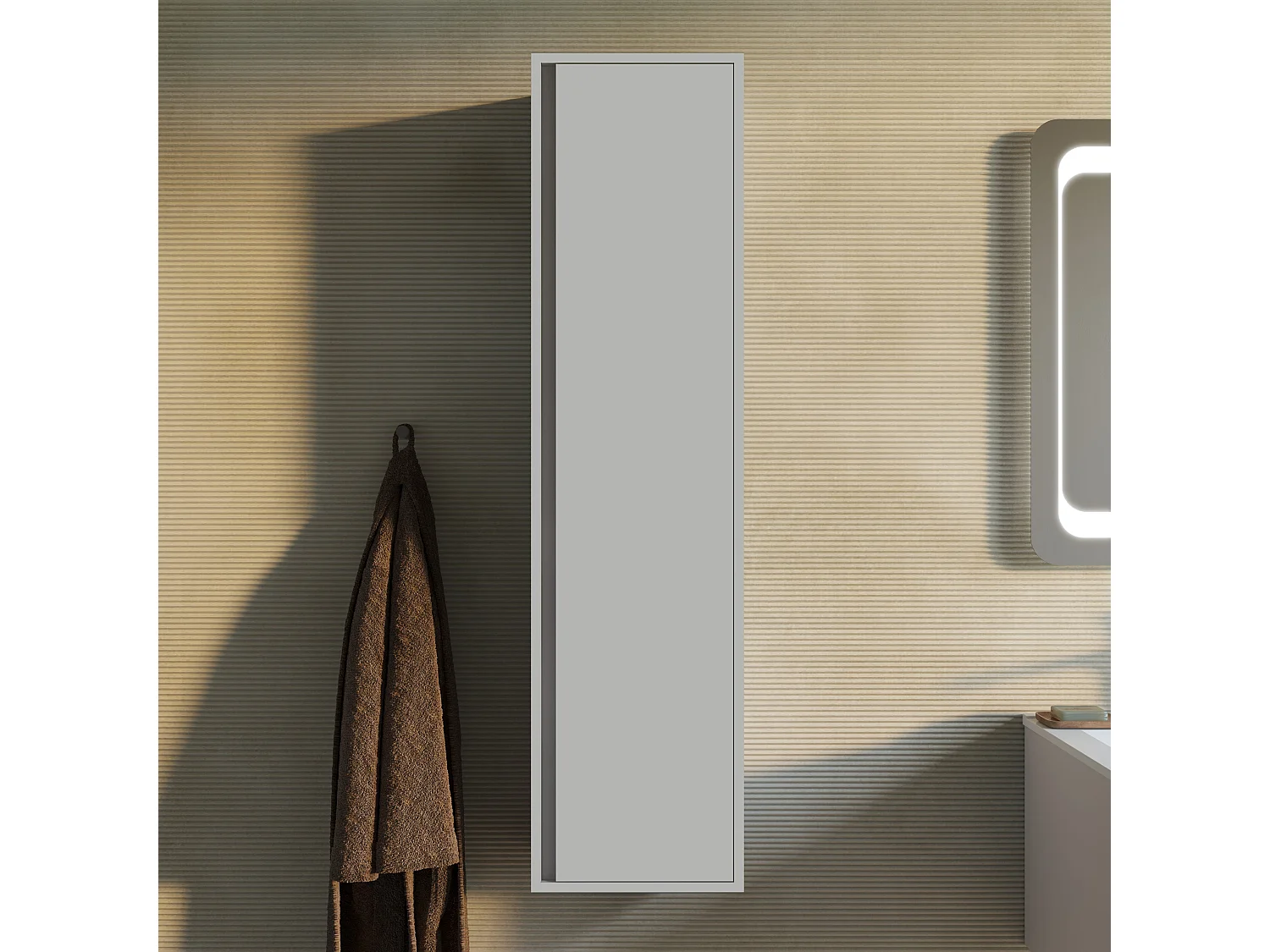 Colonne De Salle De Bains Murale À Encombrement Réduit H140 Gris Clair Mat  | Monaco