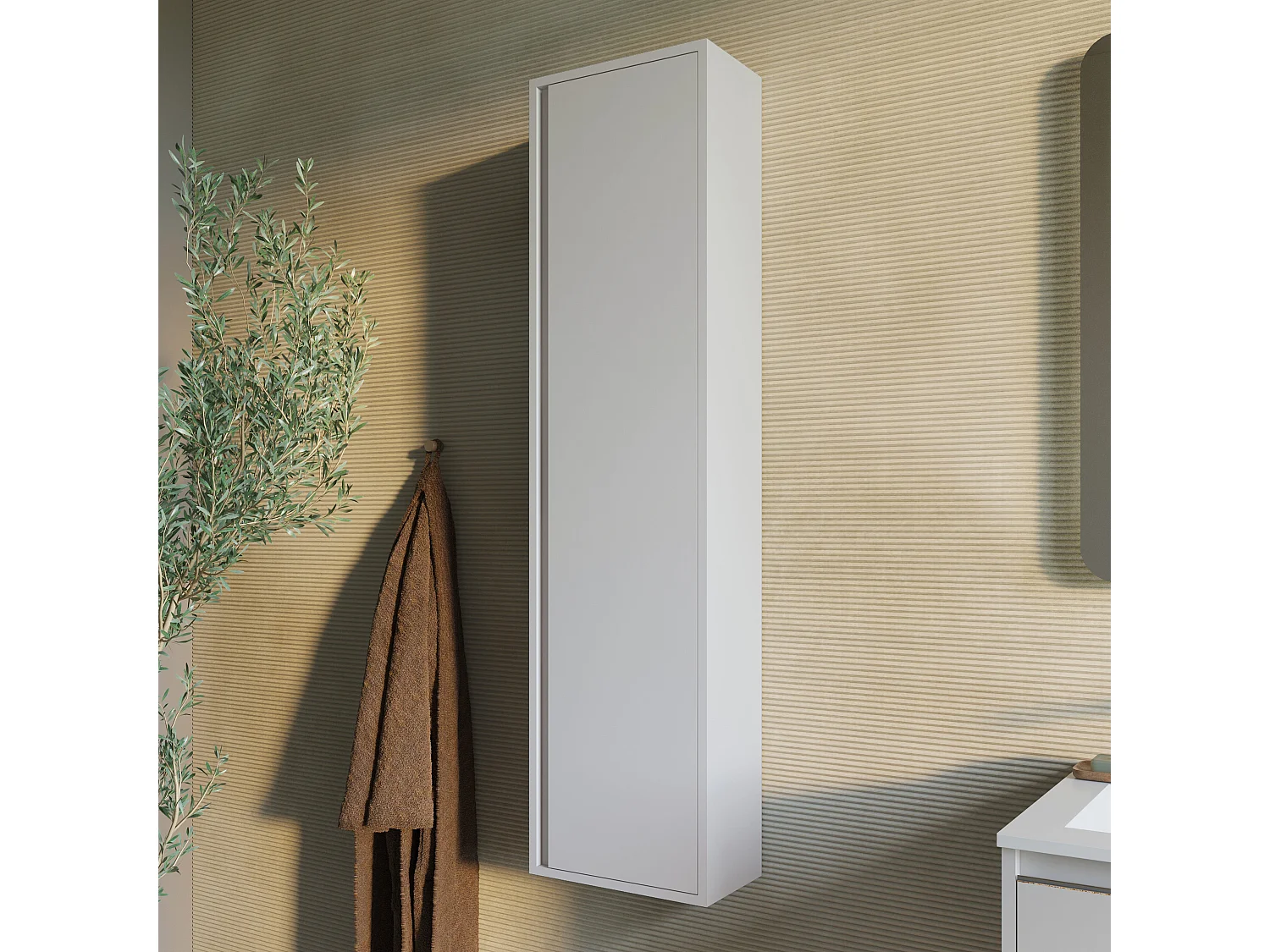 Colonne De Salle De Bains Murale À Encombrement Réduit H140 Gris Clair Mat  | Monaco