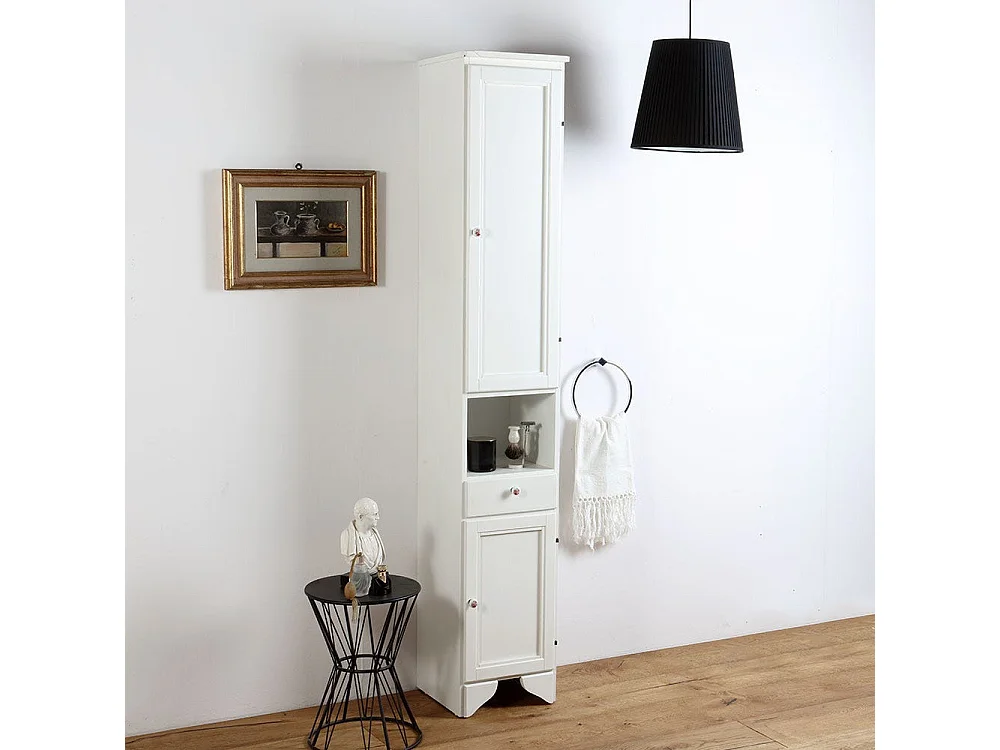 Élément Bas Avec Portes, Tiroir Et Compartiment Jour Lavande Blanche Cm 33,5 H 196