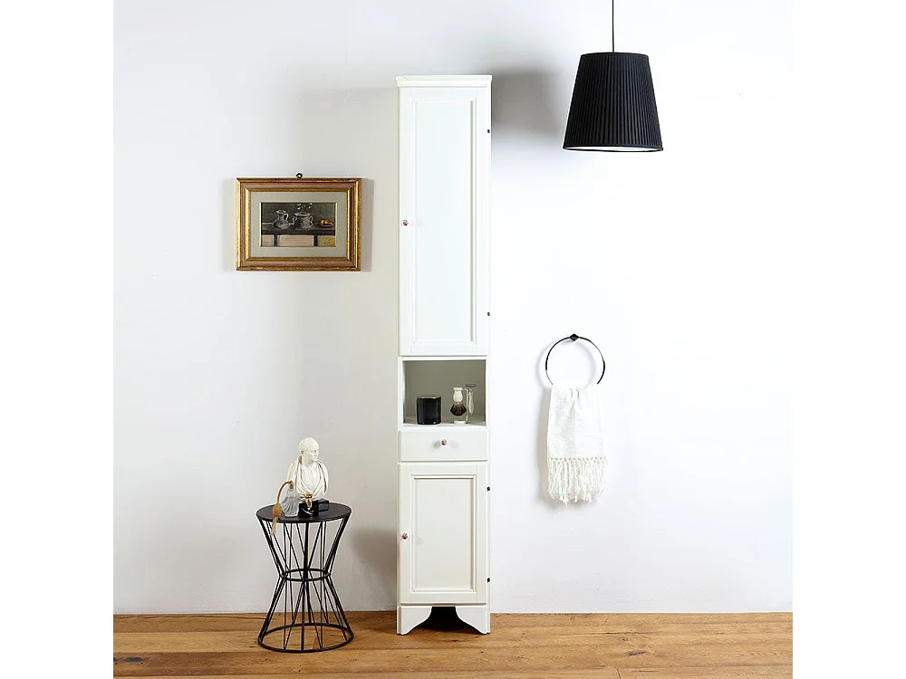 Élément Bas Avec Portes, Tiroir Et Compartiment Jour Lavande Blanche Cm 33,5 H 196