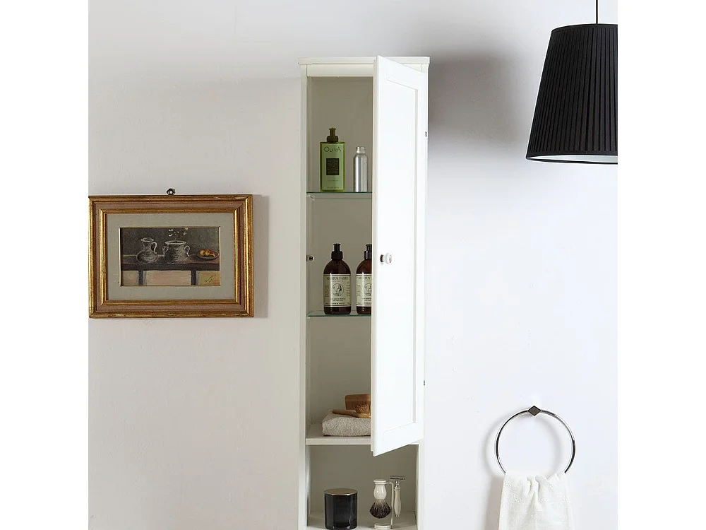 Élément Bas Avec Portes, Tiroir Et Compartiment Jour Lavande Blanche Cm 33,5 H 196