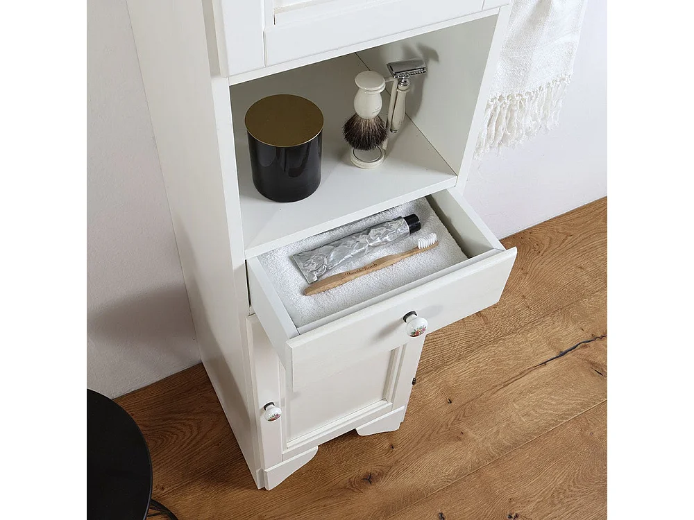 Élément Bas Avec Portes, Tiroir Et Compartiment Jour Lavande Blanche Cm 33,5 H 196