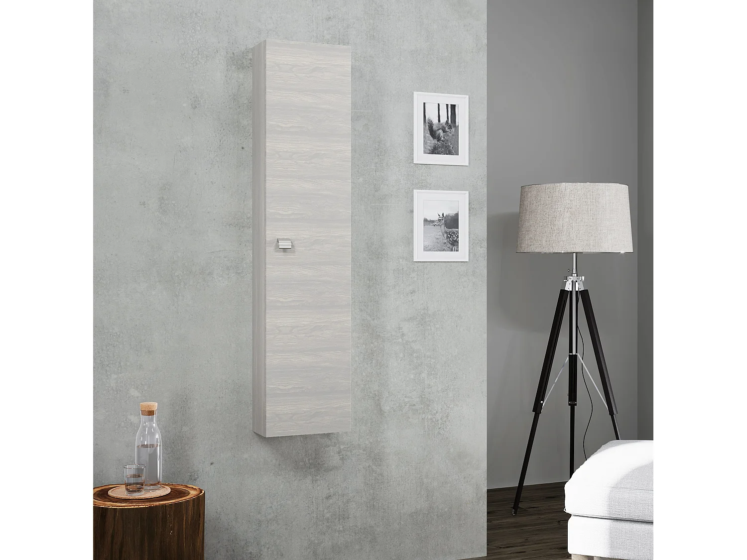 Colonne Une Porte Suspendu Pour Salle De Bain Chêne Gris | Facile