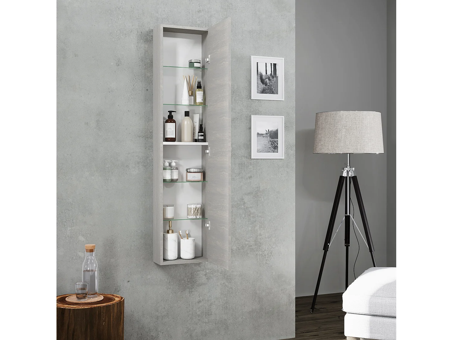 Colonne Une Porte Suspendu Pour Salle De Bain Chêne Gris | Facile