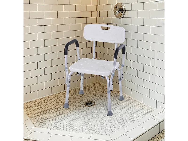 Chaise de douche siège de douche ergonomique hauteur réglable pieds antidérapants charge max. 135 Kg alu HDPE blanc