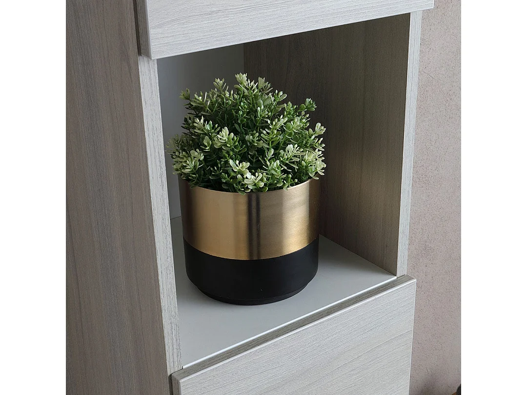 Colonne De Salle De Bain En Bois Gris, Portes, Tiroir Et Compartiment Ouvert | Rimini