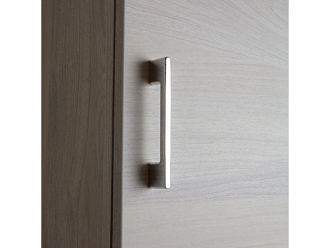 Colonne De Salle De Bain En Bois Gris, Portes, Tiroir Et Compartiment Ouvert | Rimini