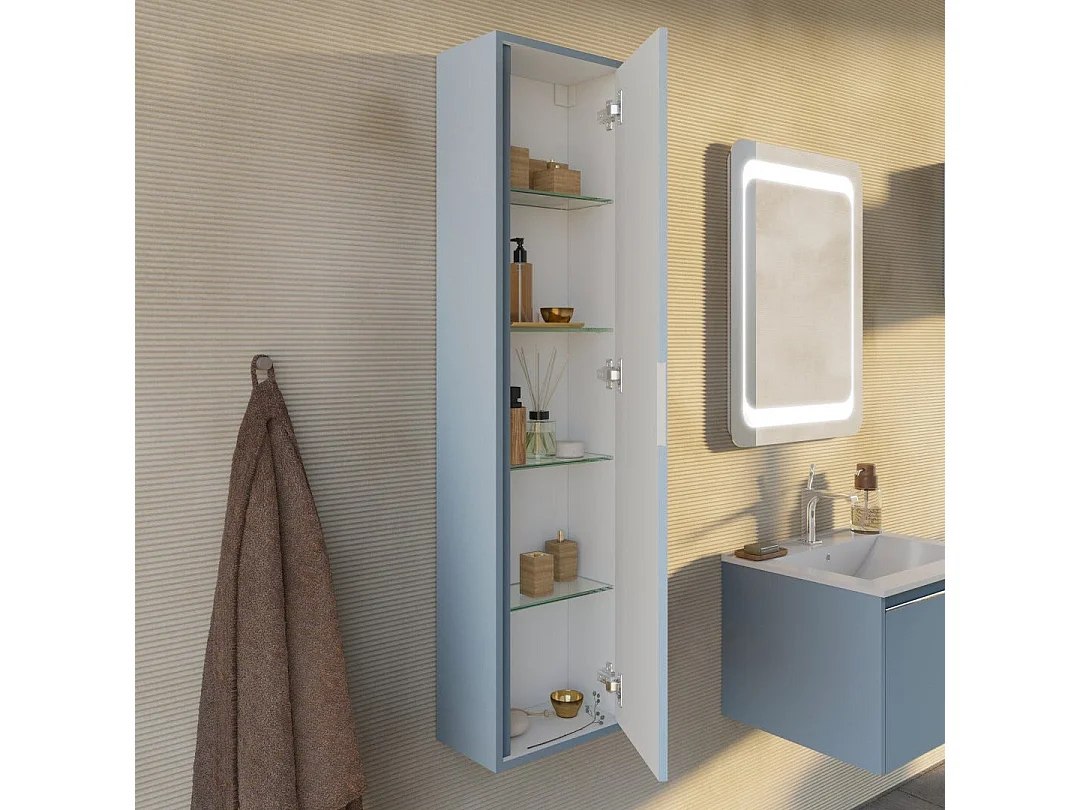 Colonne Suspendue Polyvalente H140 Porte Réversible Bleu Clair Mat | Monaco