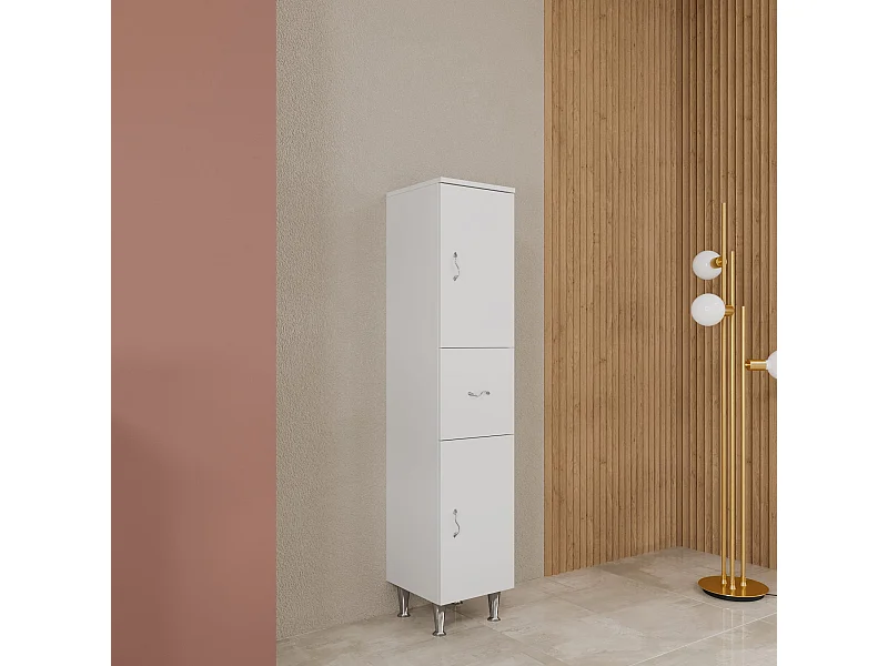 Colonne De Salle De Bain Sur Pied 150Cm, 2 Portes Et 1 Tiroir Blanc Brillant | Easy