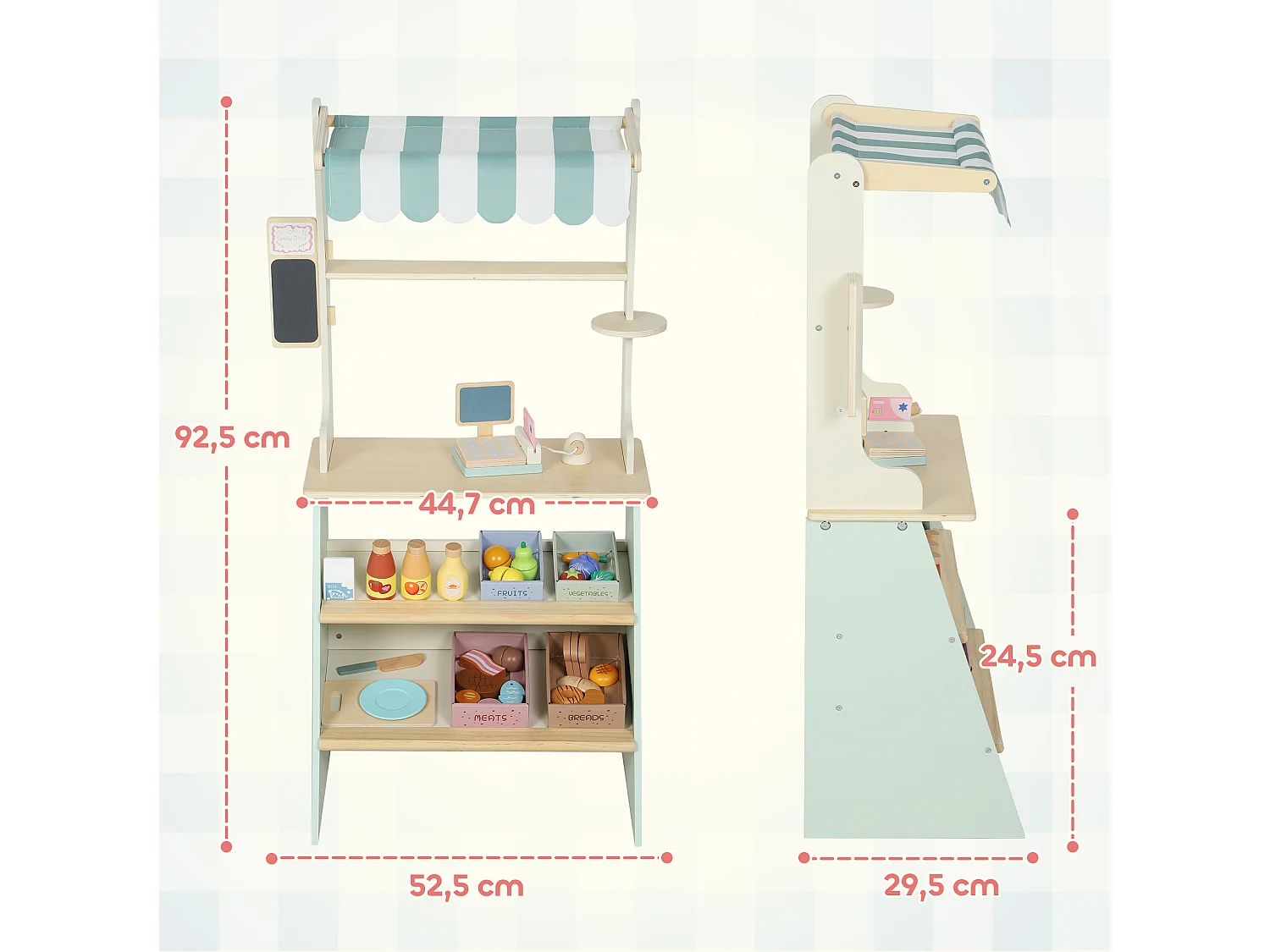 Jeu de la marchande en bois - jeu imitation supermarché enfant - nombreux accessoires - bois clair vert d'eau