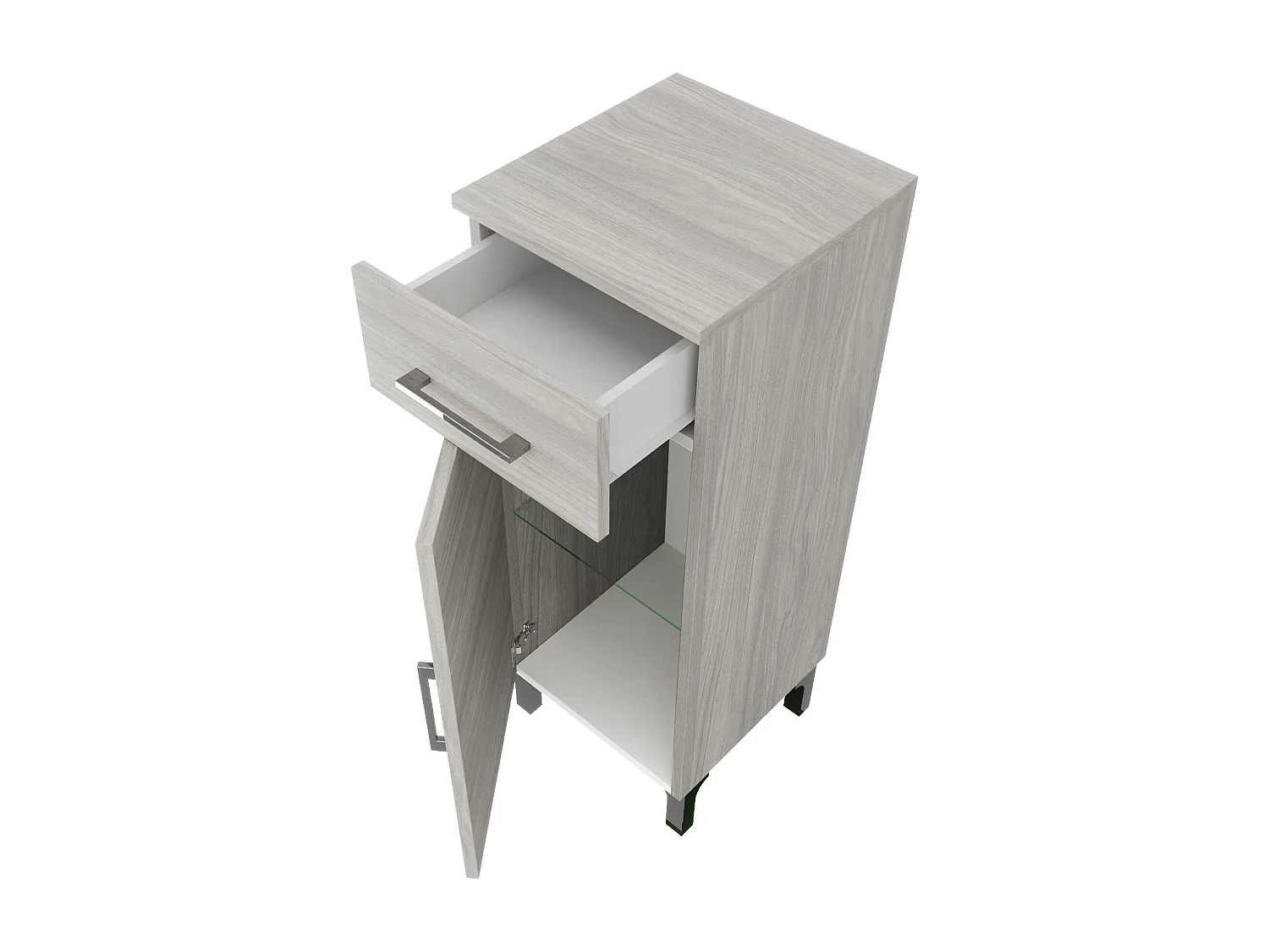 30Cm Armoire Salle De Bain, Porte Et Tiroir Bois Gris | Rimini