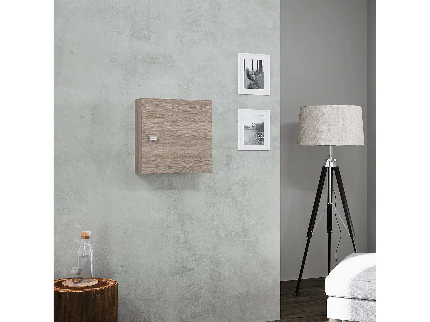 Meuble-Haut Cube 45 Cm Chêne Naturel Avec Pommeau Abs Chromé | Facile