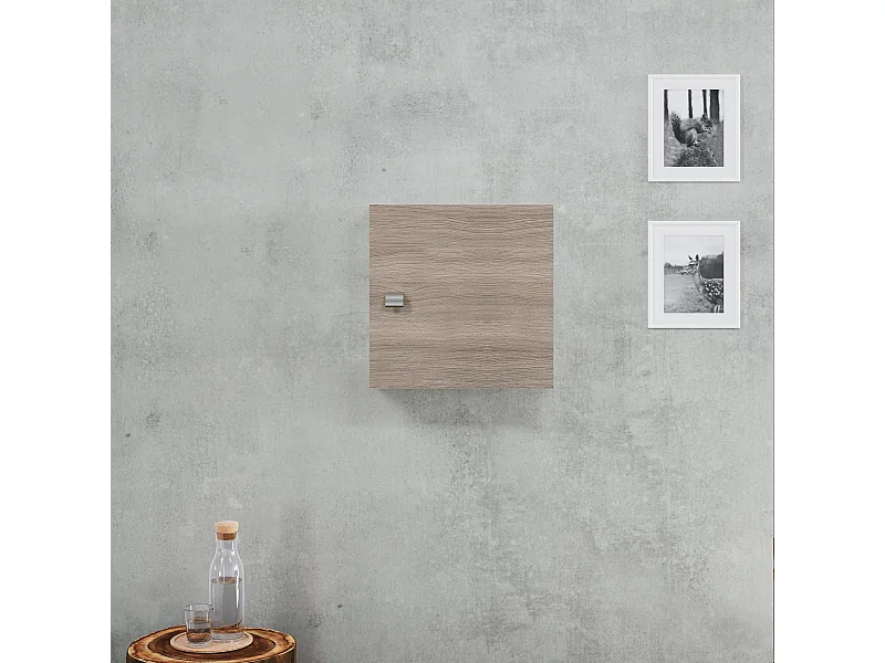 Meuble-Haut Cube 45 Cm Chêne Naturel Avec Pommeau Abs Chromé | Facile