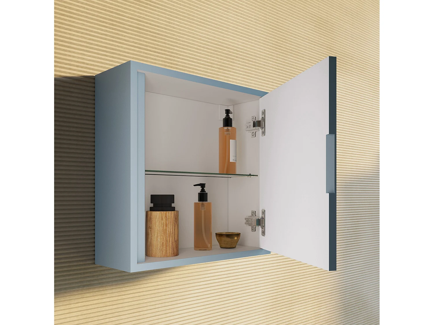 Unité Murale Cubique De 39 Cm Pour Salle De Bains Avec Porte Bleu Clair Mat | Monaco