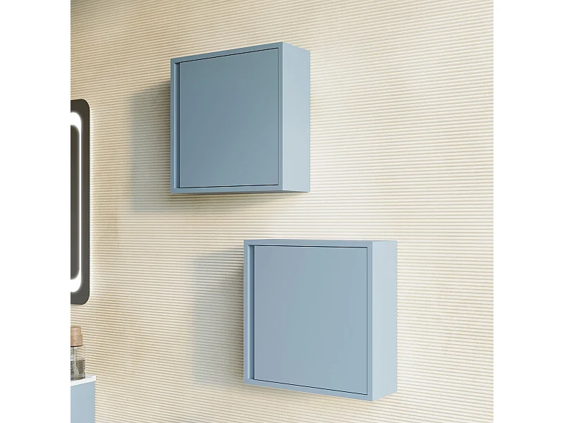 Unité Murale Cubique De 39 Cm Pour Salle De Bains Avec Porte Bleu Clair Mat | Monaco