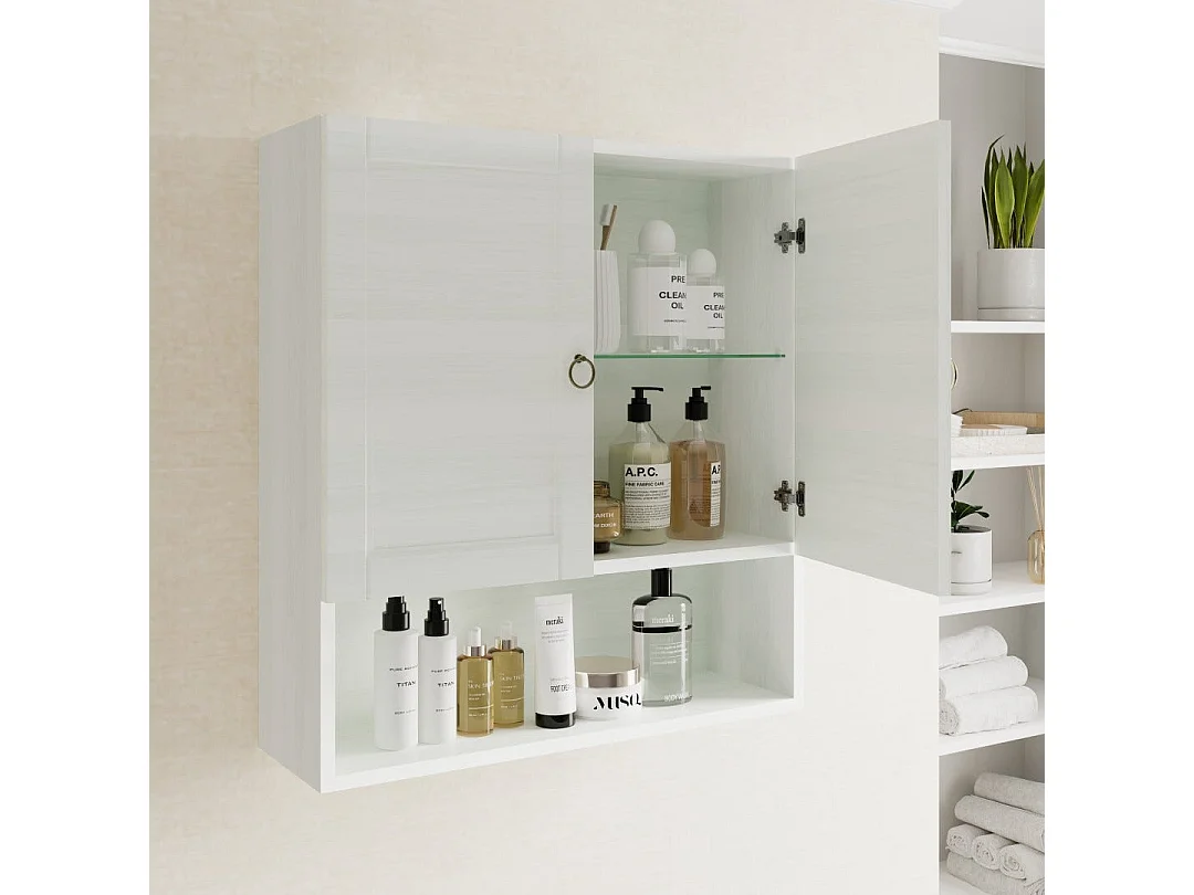 Pensile 2 Portes Et Espace Ouvert Blanc Décapé | Toscana