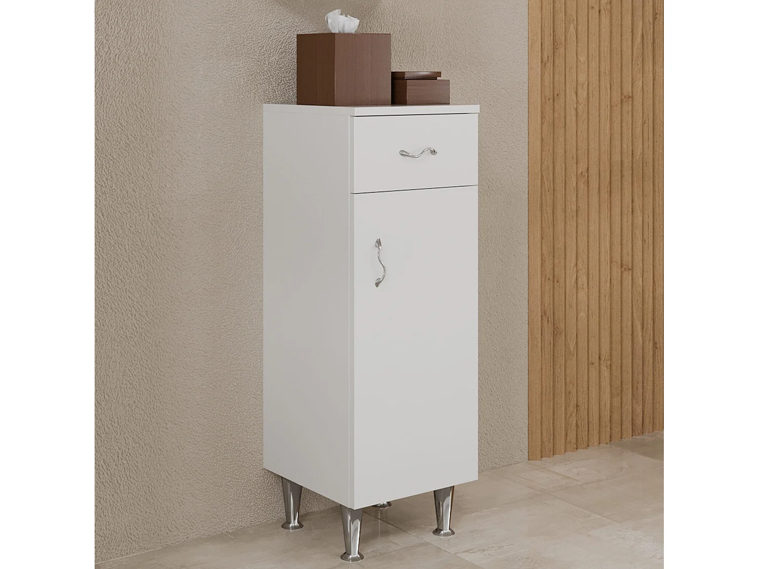 Meuble De Salle De Bains Au Sol Avec Porte Et Tiroir Blanc Poli | Easy