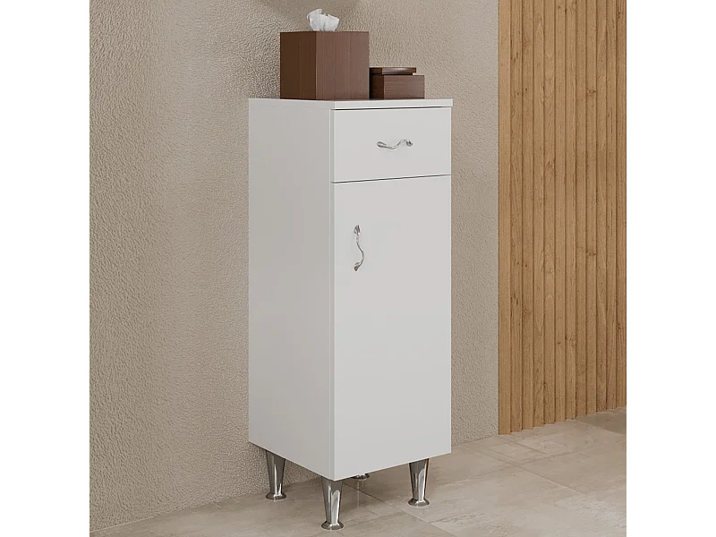 Meuble De Salle De Bains Au Sol Avec Porte Et Tiroir Blanc Poli | Easy