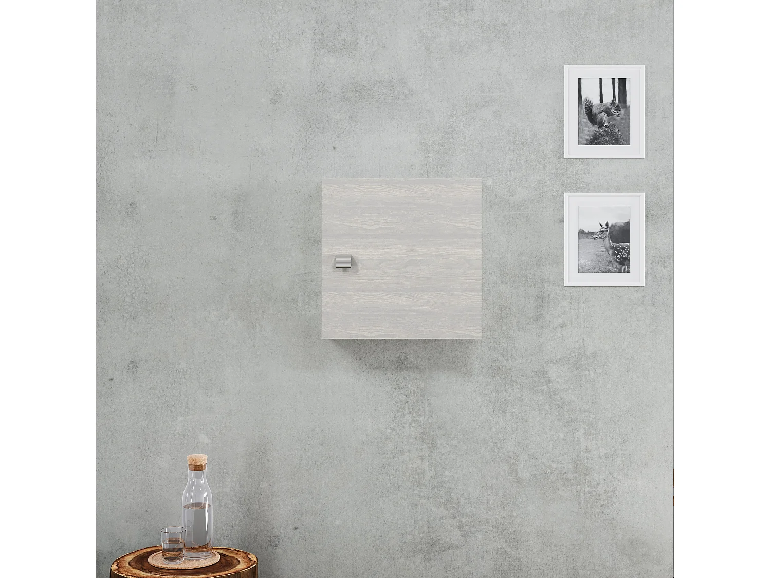 Cube Mural 45Cm Avec Porte Gris Aspect Bois | Facile