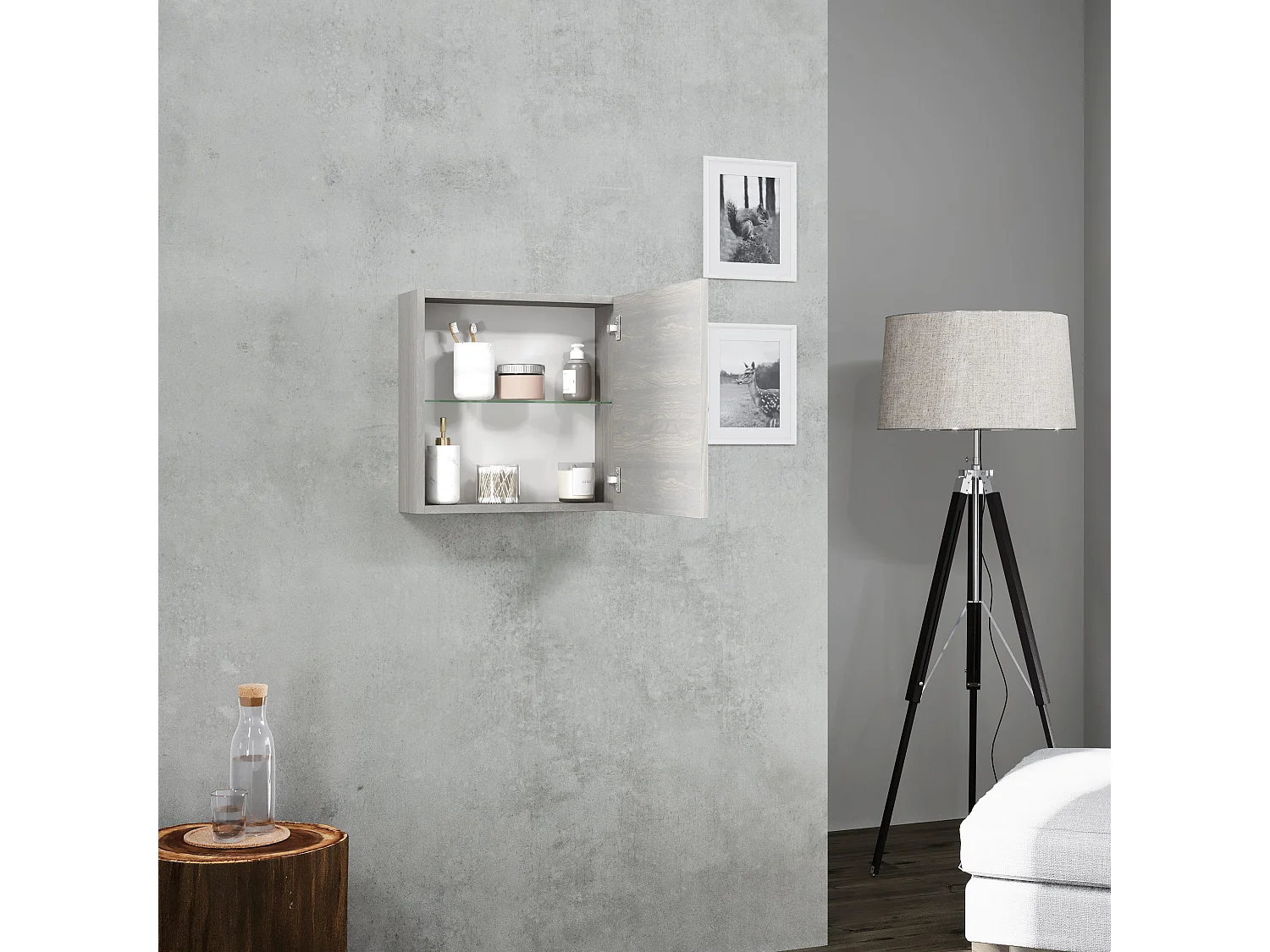Cube Mural 45Cm Avec Porte Gris Aspect Bois | Facile