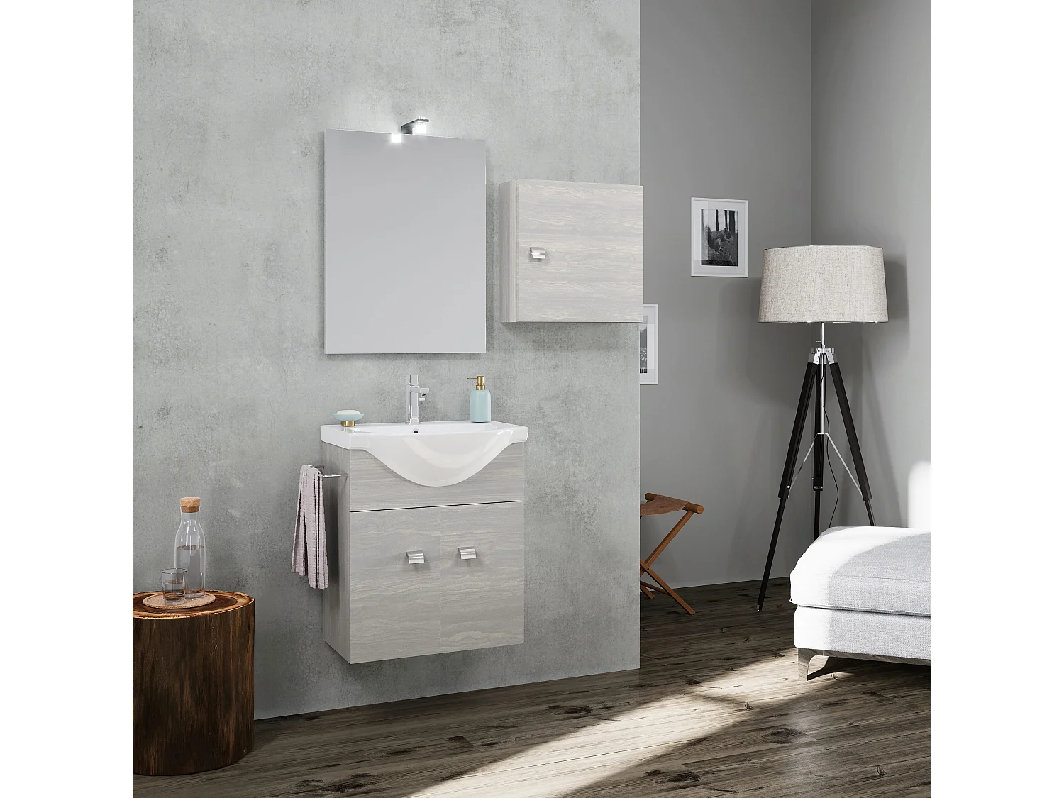 Cube Mural 45Cm Avec Porte Gris Aspect Bois | Facile