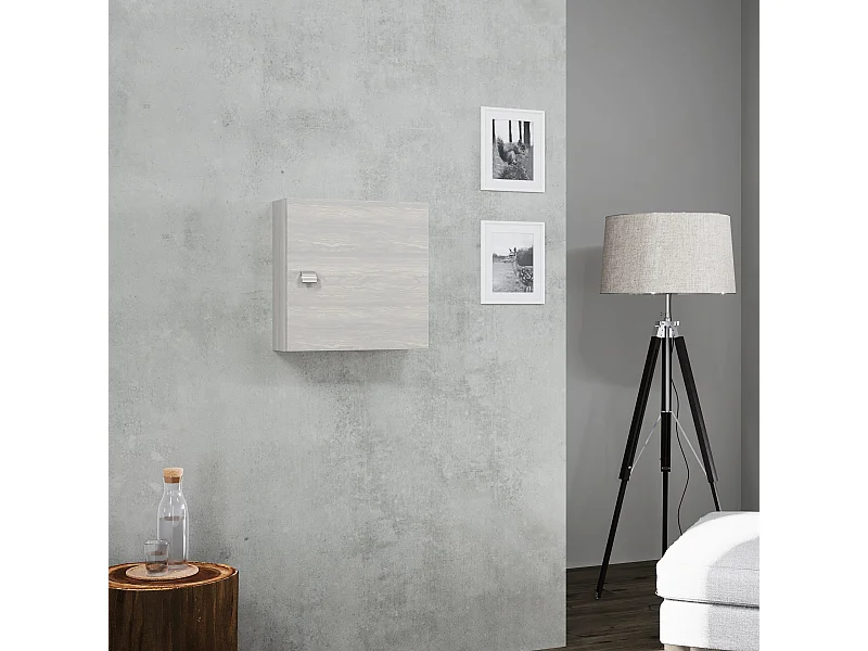 Cube Mural 45Cm Avec Porte Gris Aspect Bois | Facile