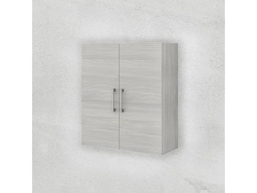 Meuble Suspendu De Salle De Bains Avec Double Porte En Chêne Gris Et Poignée Abs Chromée | Rimini