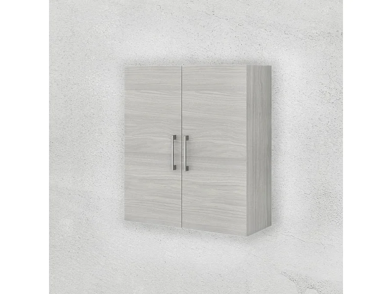 Meuble Suspendu De Salle De Bains Avec Double Porte En Chêne Gris Et Poignée Abs Chromée | Rimini