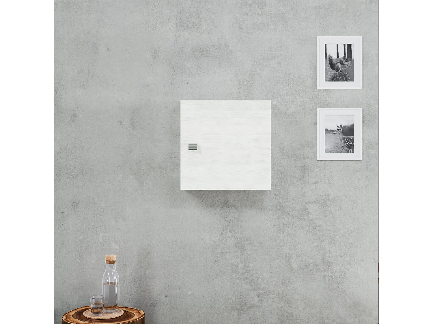 Meuble-Haut Cube 45Cm Avec Porte Et Tablette Chêne Blanc | Facile