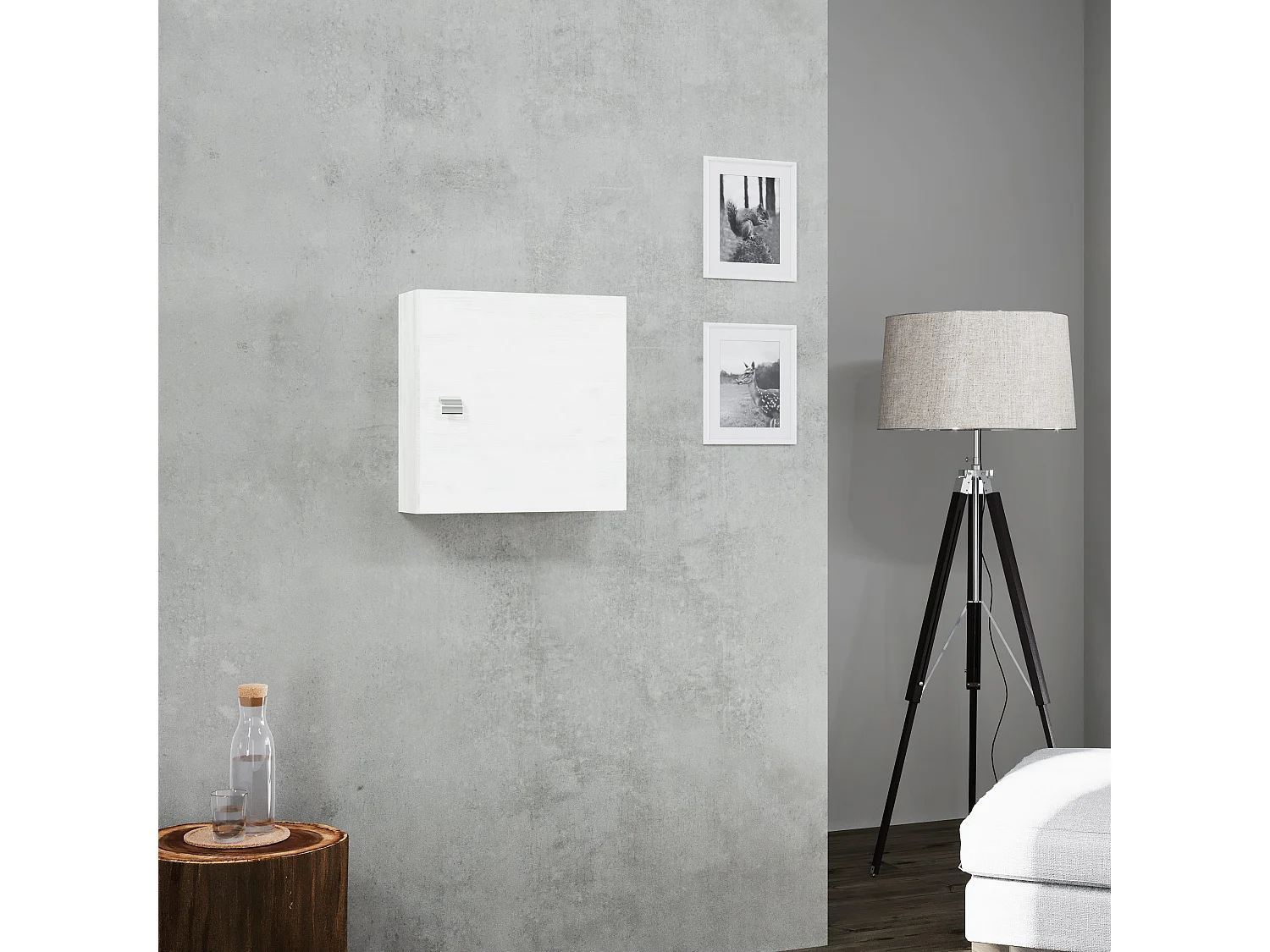 Meuble-Haut Cube 45Cm Avec Porte Et Tablette Chêne Blanc | Facile