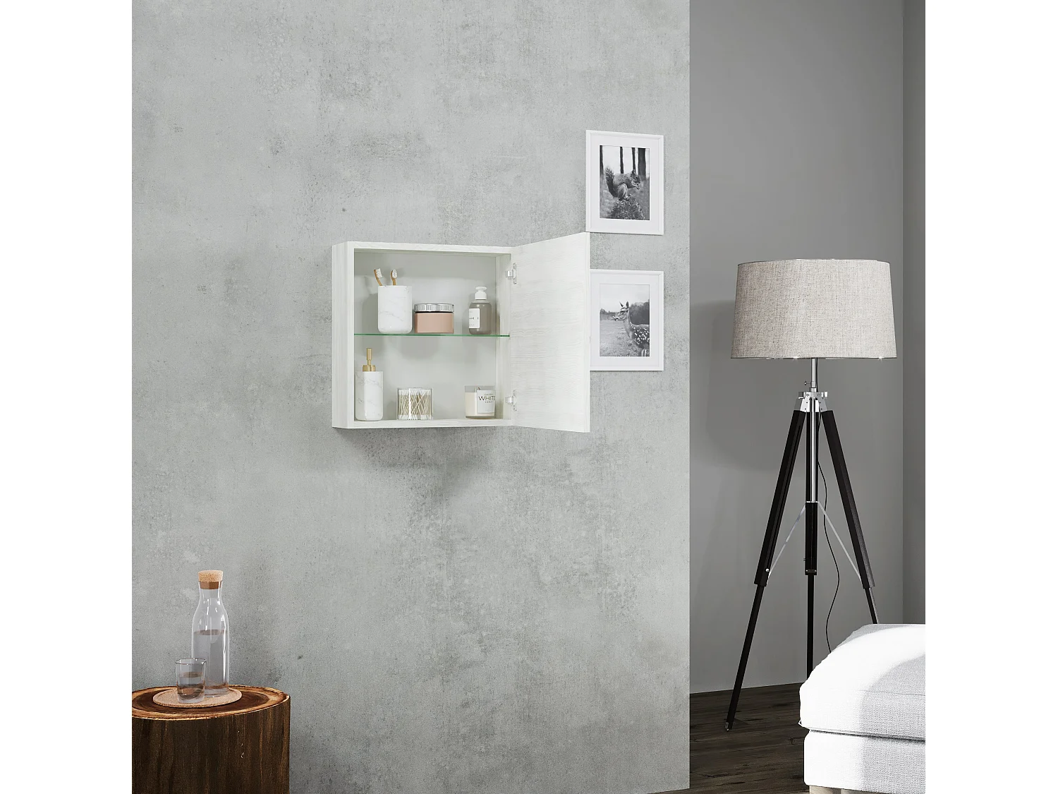 Meuble-Haut Cube 45Cm Avec Porte Et Tablette Chêne Blanc | Facile