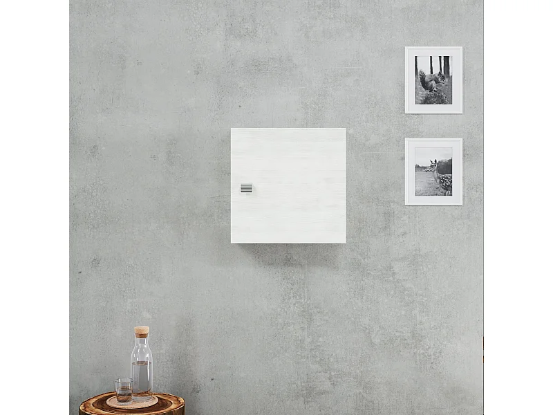 Meuble-Haut Cube 45Cm Avec Porte Et Tablette Chêne Blanc | Facile