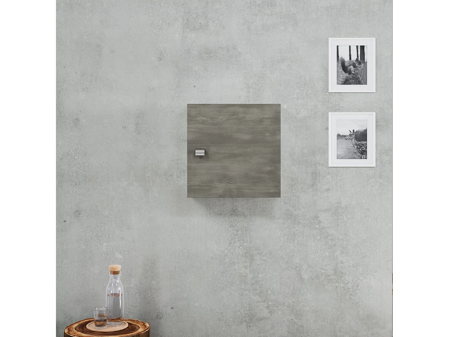 Meuble-Haut Cube 45X45x15 Finition Chêne Gris Foncé Aspect Bois | Facile