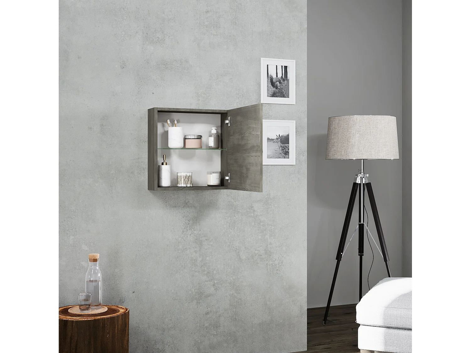 Meuble-Haut Cube 45X45x15 Finition Chêne Gris Foncé Aspect Bois | Facile