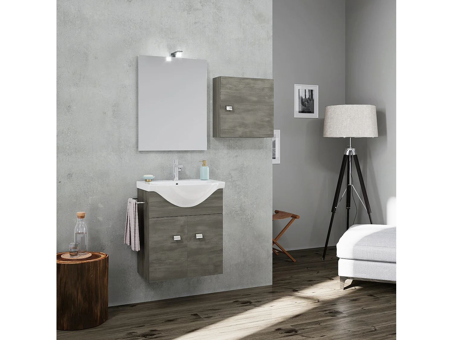 Meuble-Haut Cube 45X45x15 Finition Chêne Gris Foncé Aspect Bois | Facile