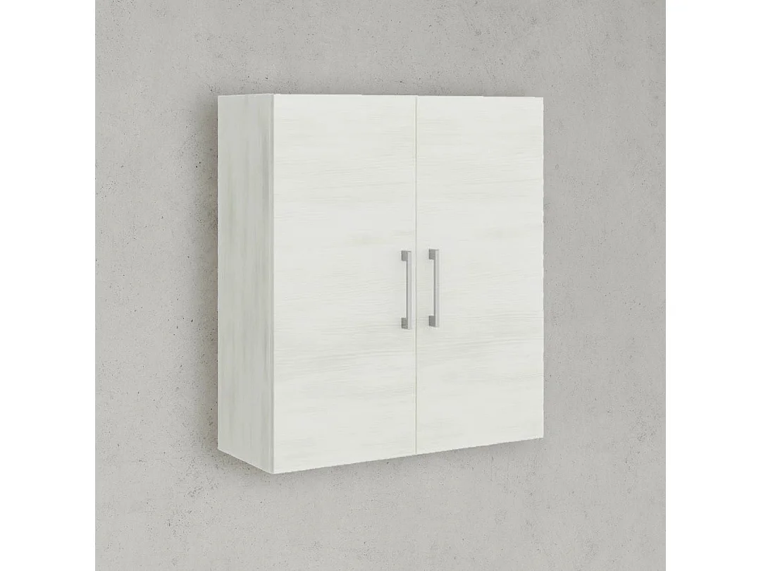 Meuble Suspendu De Salle De Bains 2 Portes Chêne Blanc Et Poignées Chromées | Rimini