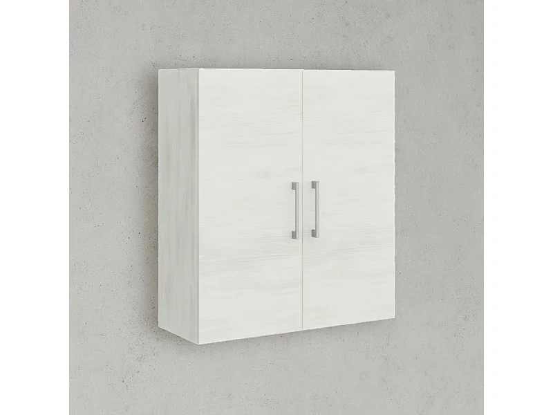 Meuble Suspendu De Salle De Bains 2 Portes Chêne Blanc Et Poignées Chromées | Rimini