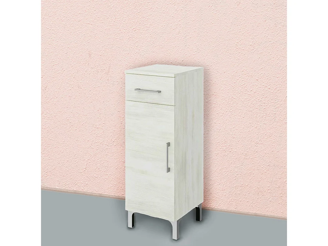 Meuble De Salle De Bain 30Cm, Porte+Tiroirs Chêne Blanc | Rimini