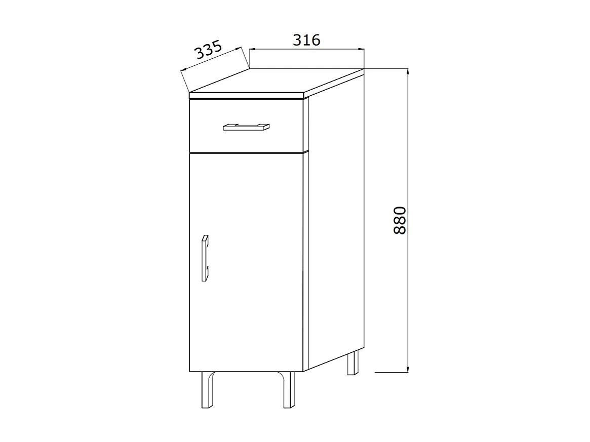 Meuble De Salle De Bain 30Cm, Porte+Tiroirs Chêne Blanc | Rimini