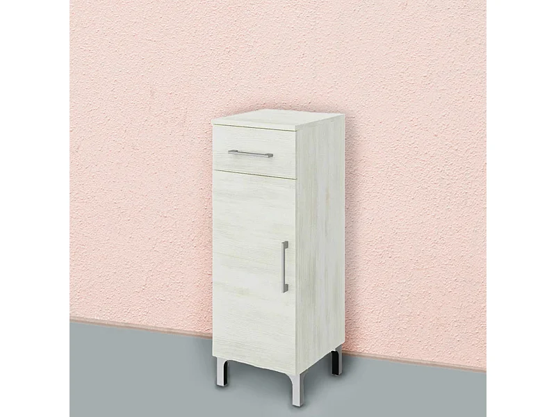 Meuble De Salle De Bain 30Cm, Porte+Tiroirs Chêne Blanc | Rimini