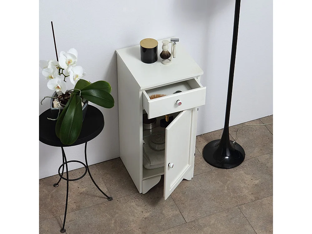 Armoire Avec Tiroir Et Porte Cm.33,5 H 80 Blanc Décape Lavande