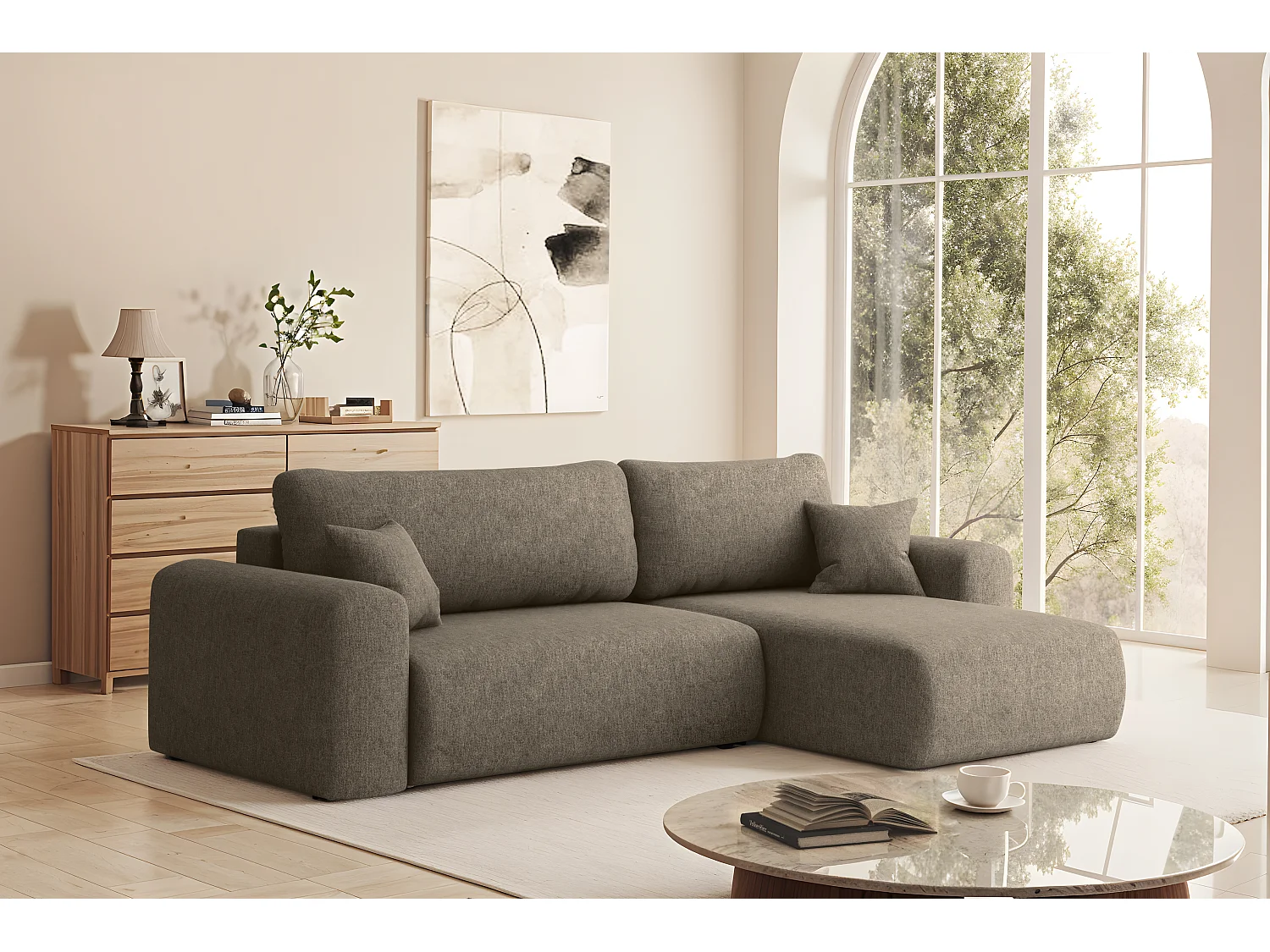 Uniwersalny narożnik z funkcją spania, do salonu, Capri L VERITA - jasnobrązowy