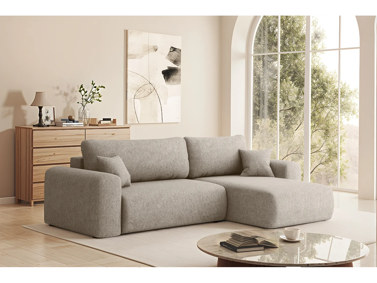 Uniwersalny narożnik z funkcją spania, do salonu, Capri L VERITA - ciemnobeżowy