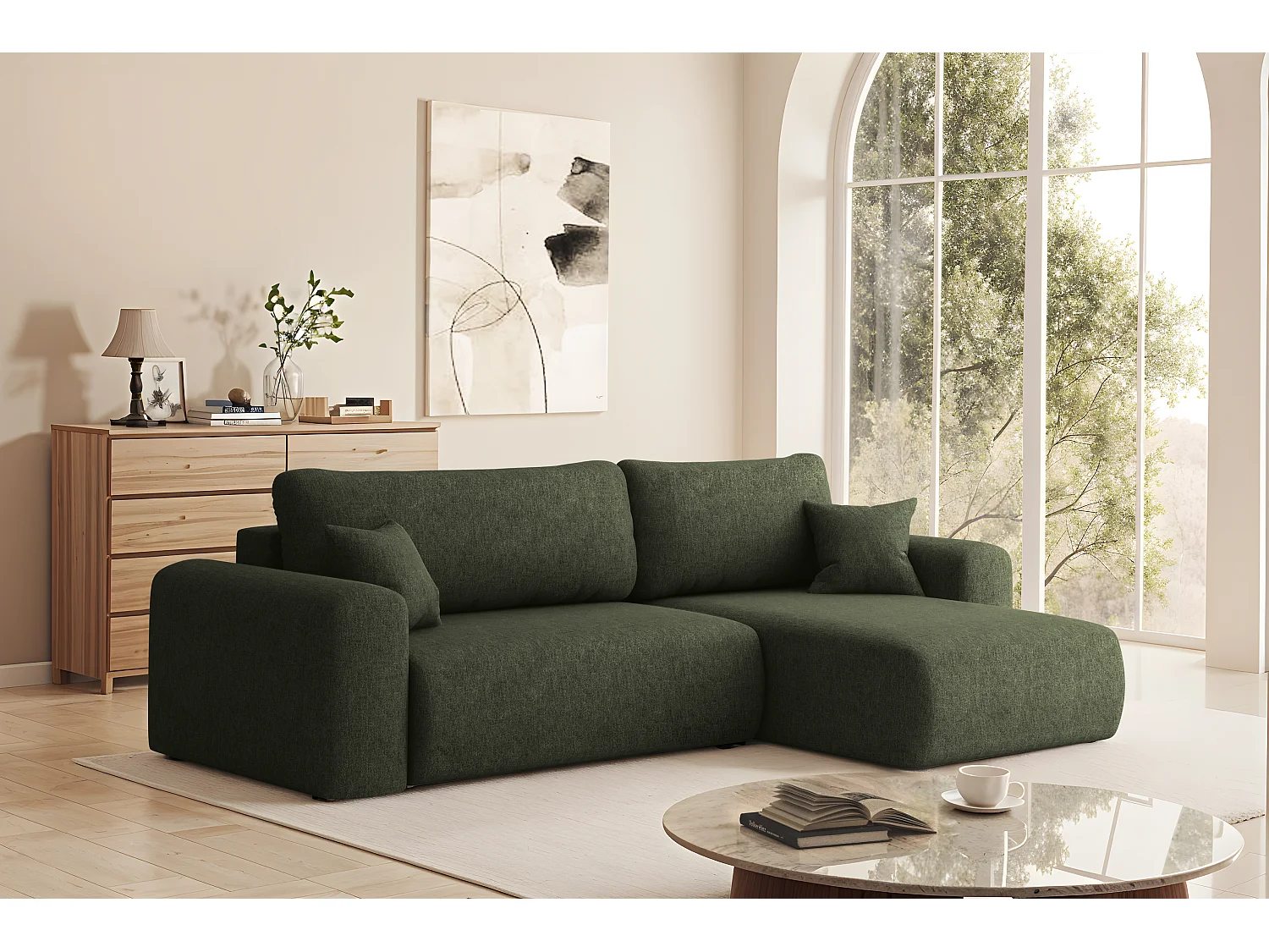 Uniwersalny narożnik z funkcją spania, do salonu, Capri L VERITA - ciemnozielony