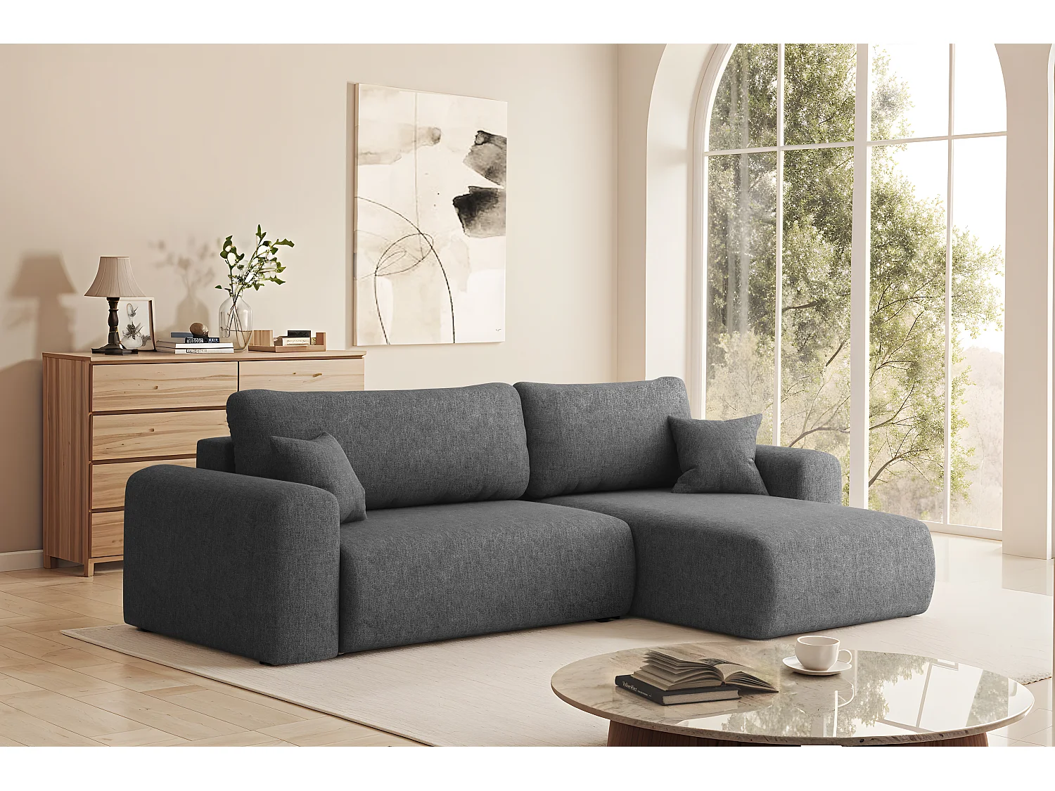 Uniwersalny narożnik z funkcją spania, do salonu, Capri L VERITA - ciemnoszary