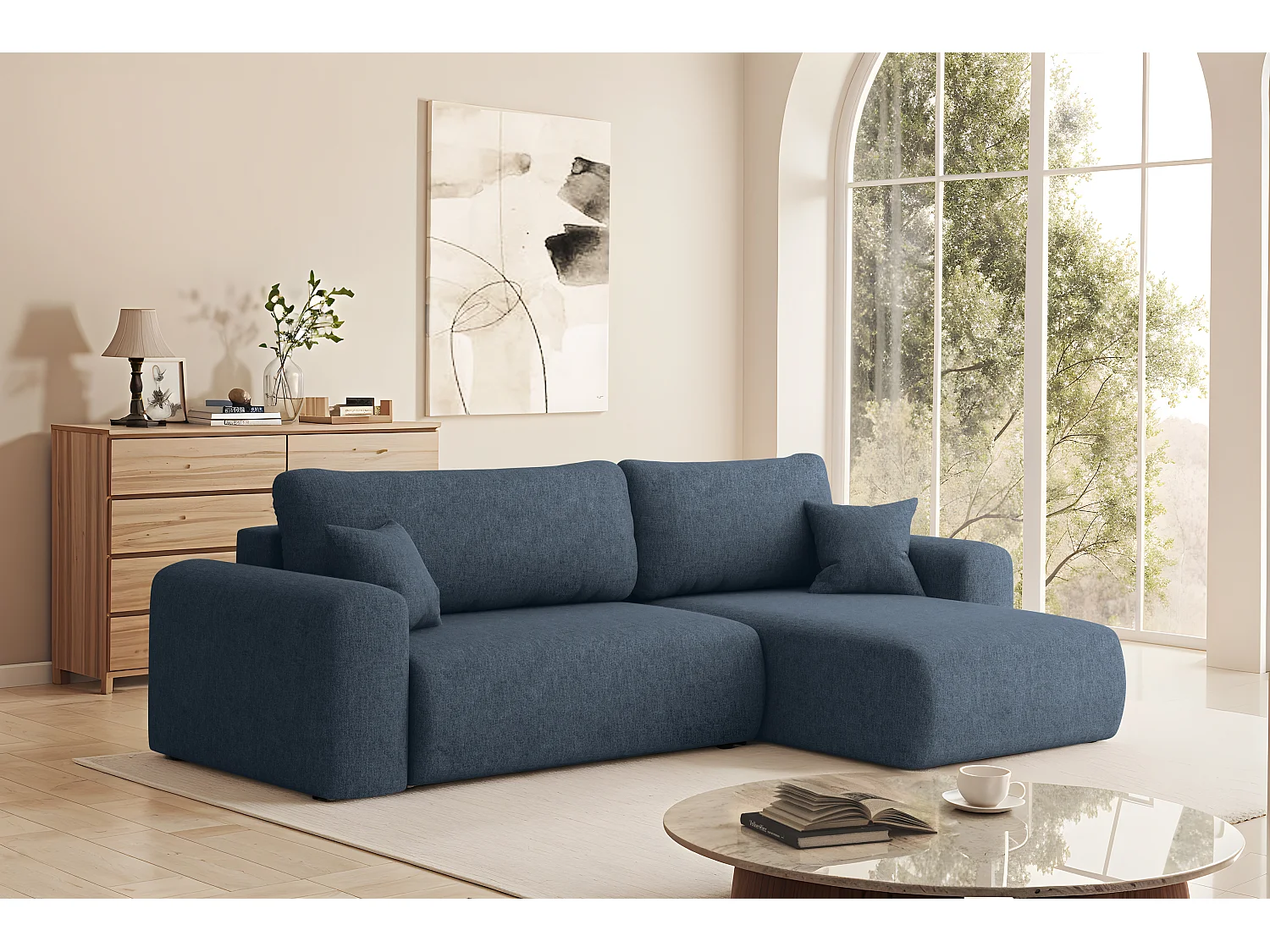 Uniwersalny narożnik z funkcją spania, do salonu, Capri L VERITA - ciemnoniebieski