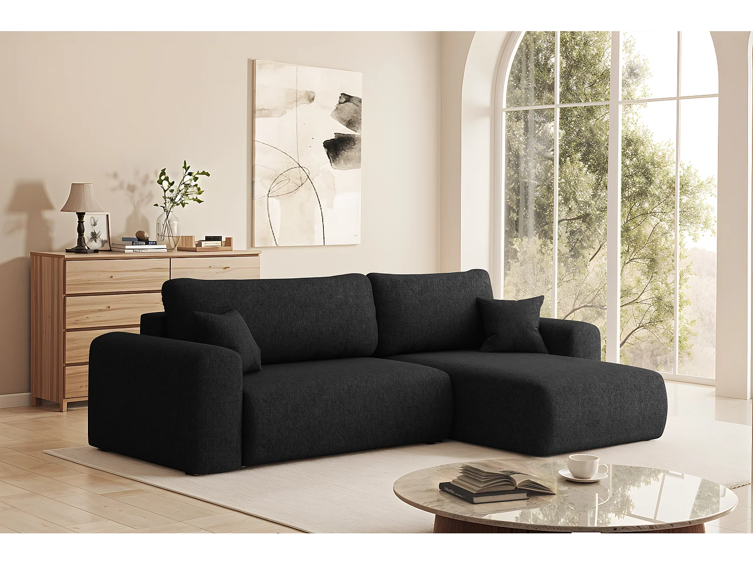 Uniwersalny narożnik z funkcją spania, do salonu, Capri L VERITA - czarny