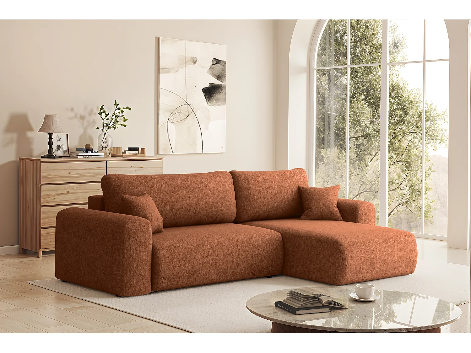 Uniwersalny narożnik z funkcją spania, do salonu, Capri L VERITA - ceglany