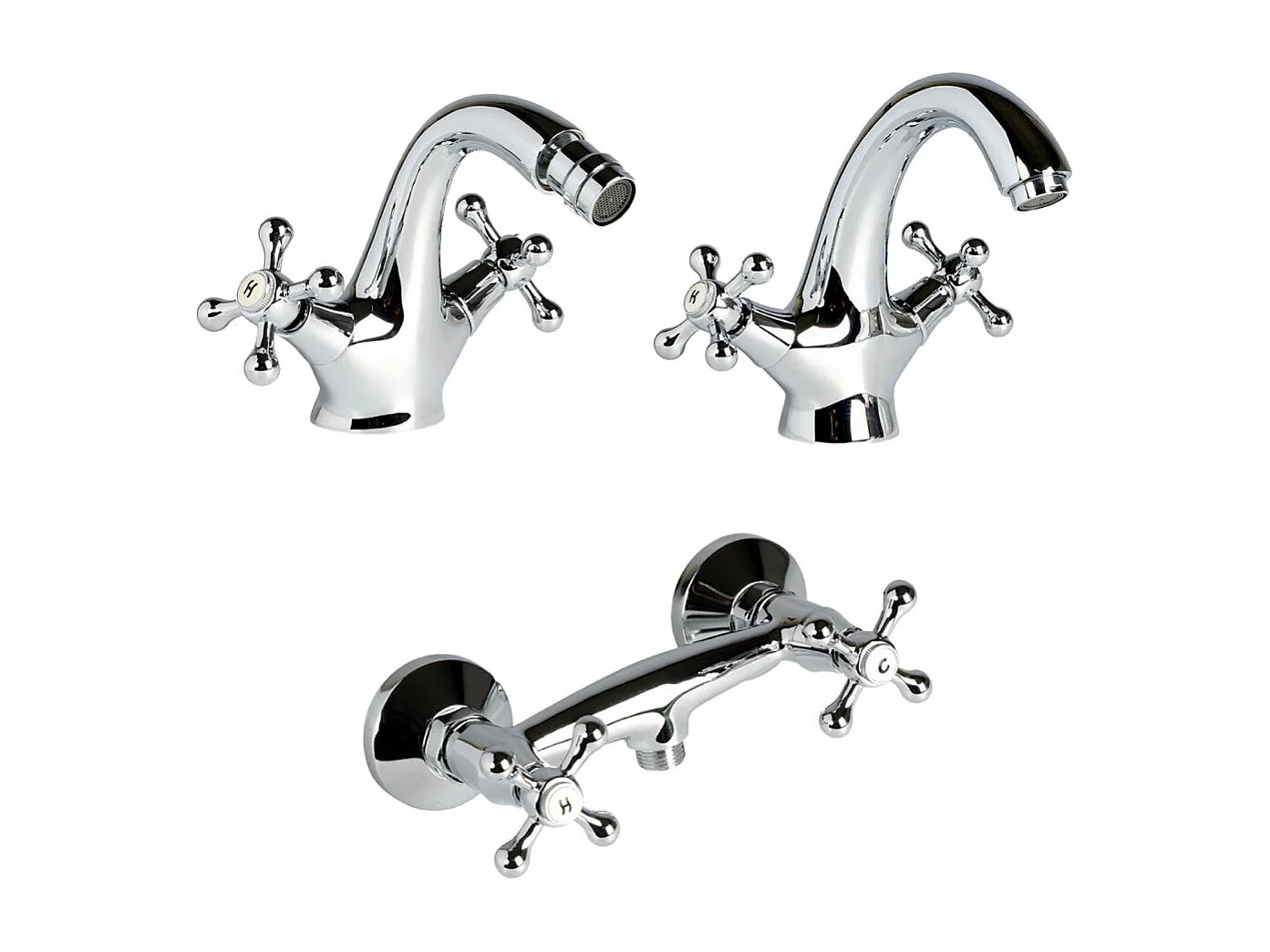 Robinetterie De Bain Rétro Lavabo + Bidet + Groupe Externe De Douche | Narciso